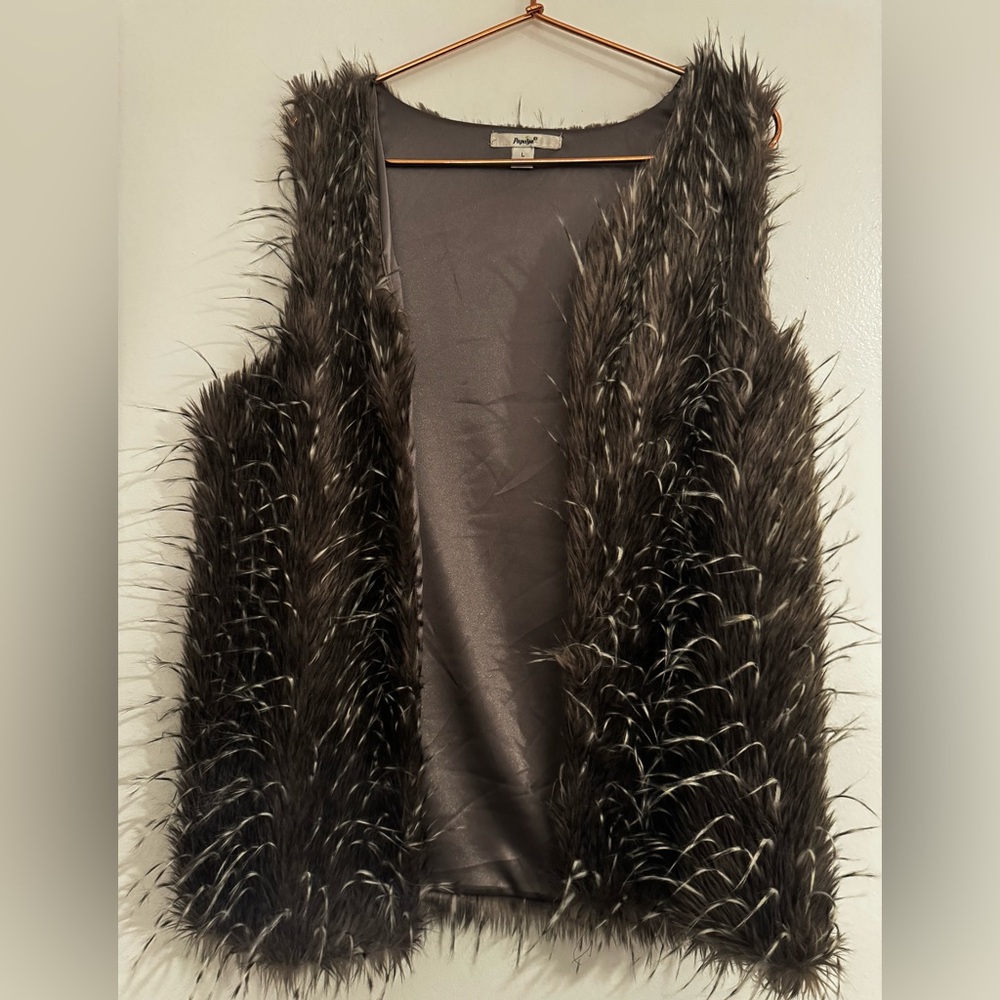 Papaya Black and Gray Faux Fur Vest